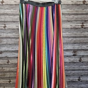 Boutique Pleated Rainbow Satin Maxi Skirt